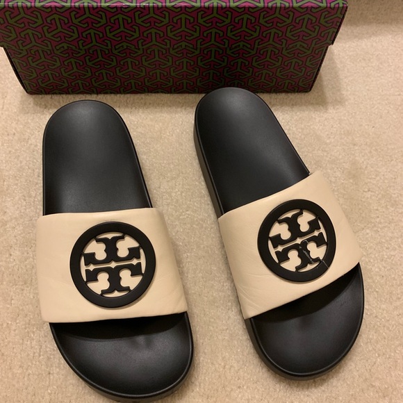 Tory Burch | Shoes | Tory Burch Lina Slide Sandals In Creamblack Color | Poshmark
